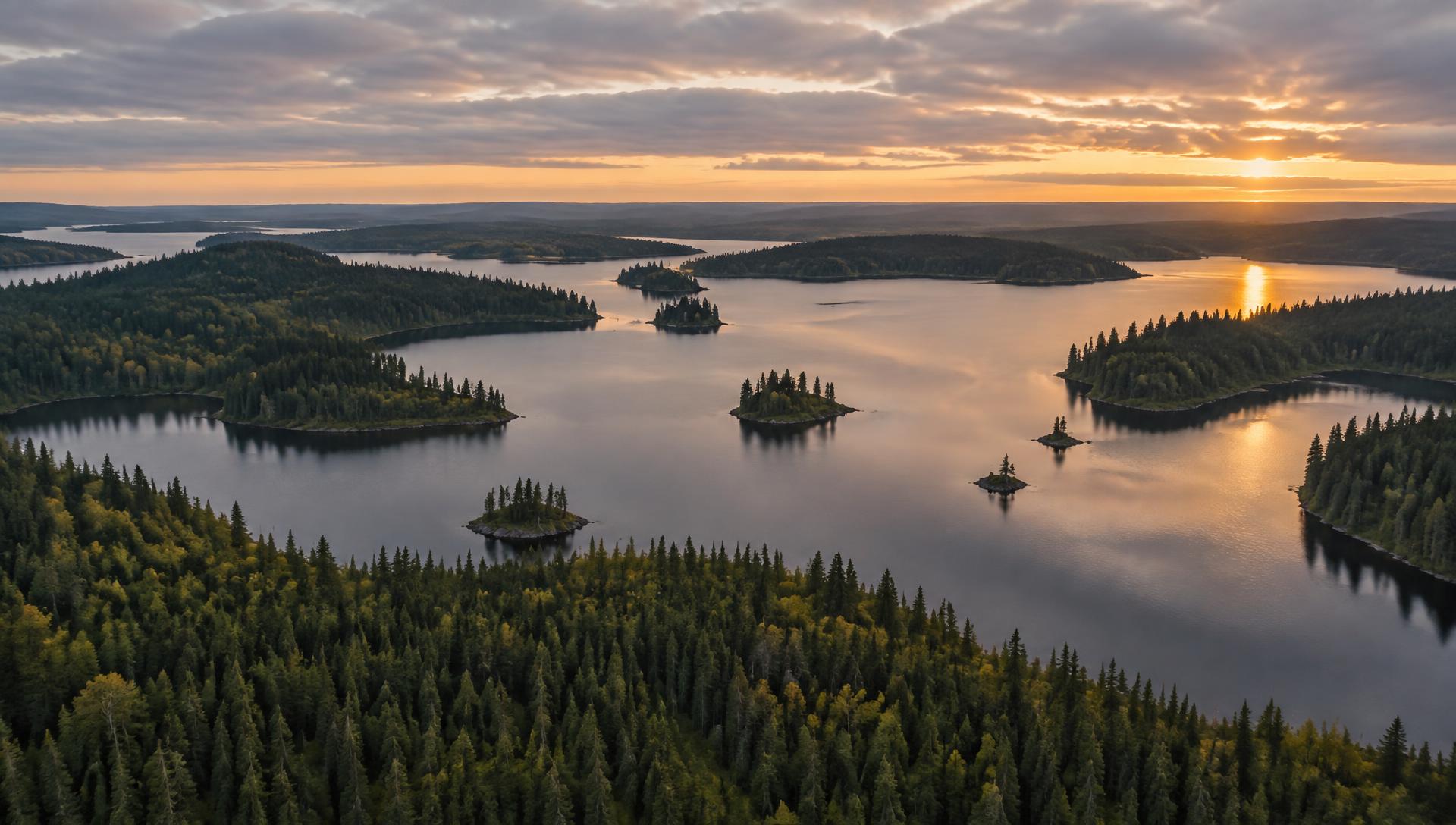 Aerial view of boreal lakes and forest in Canada